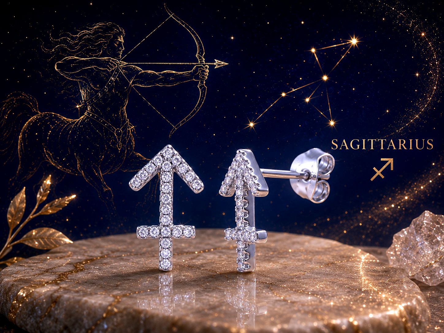 Sterling Silver Zodiac Sagittarius CZ Stud Earrings