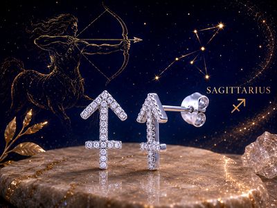 Sterling Silver Zodiac Sagittarius CZ Stud Earrings