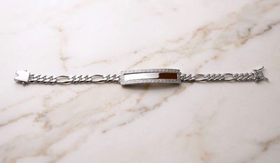 Sterling Silver Figaro 6.8mm Greek Key ID Bracelet