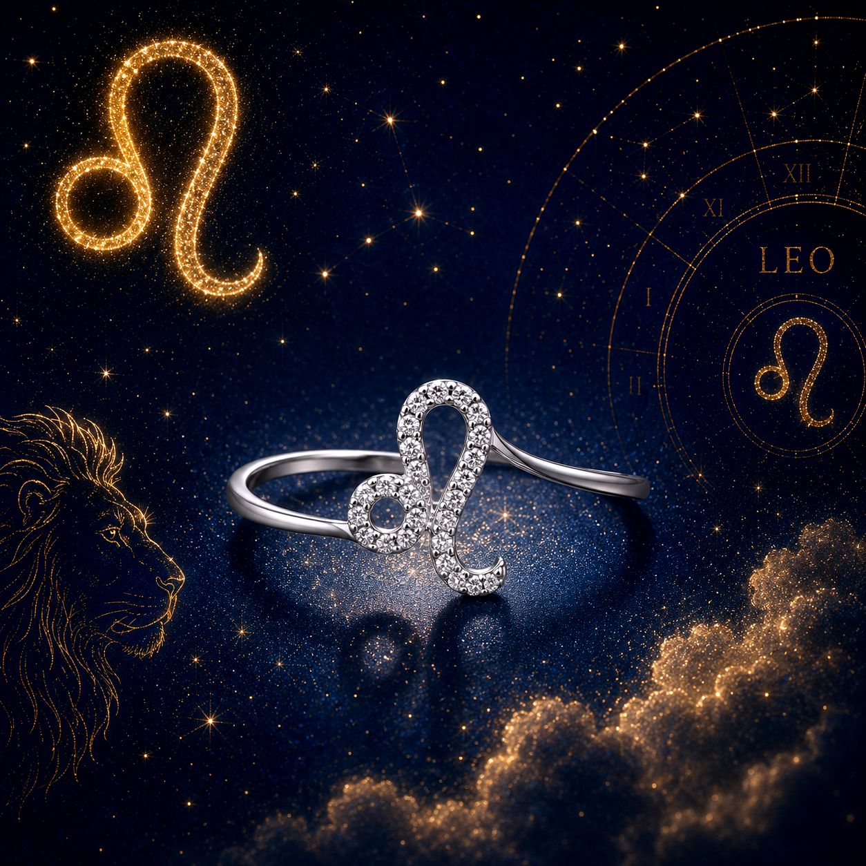 Sterling Silver Leo Ring CZ