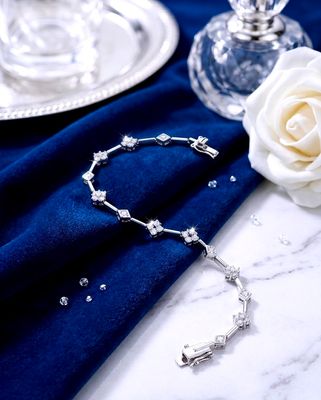 Sterling Silver Square &amp; Round CZ Bracelet