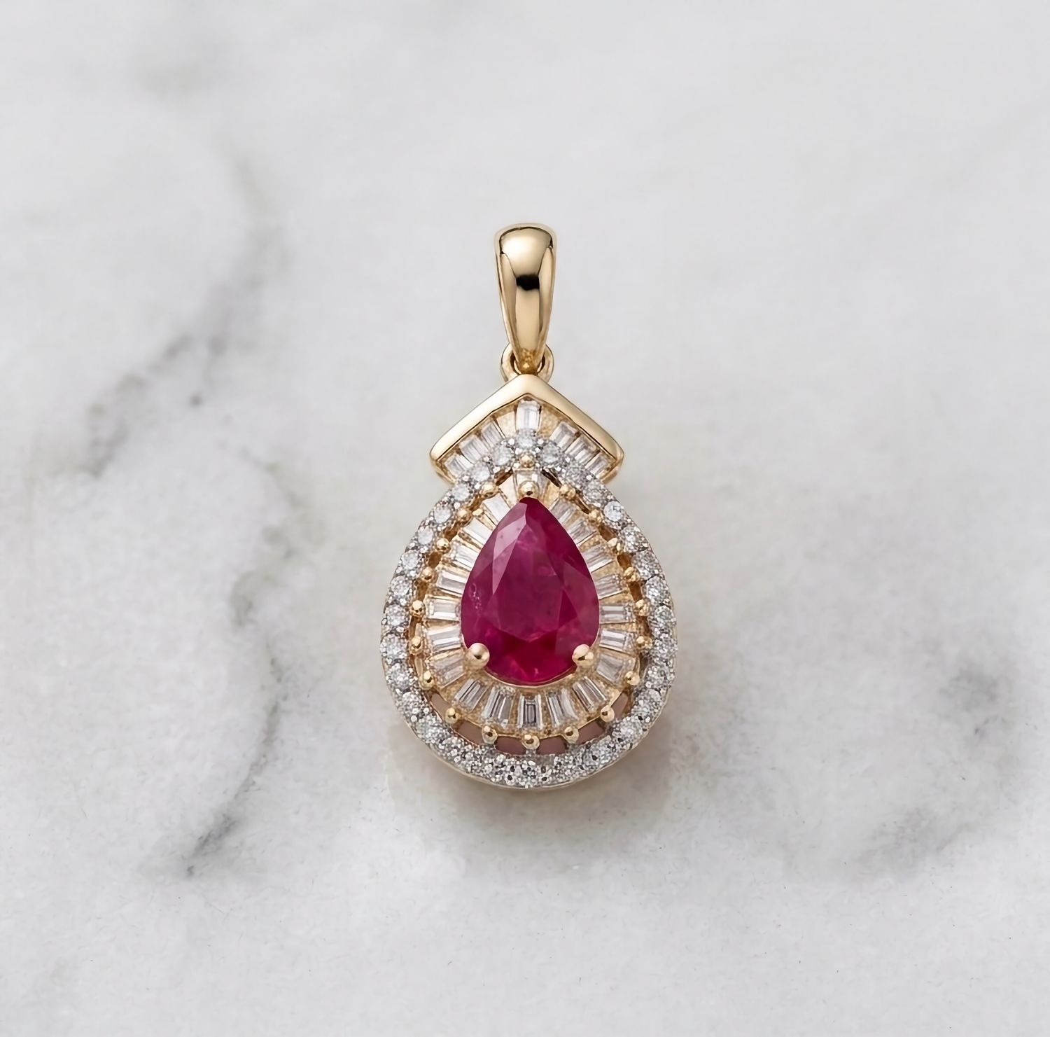 14kt Pear Shape Natural Ruby with Diamond Accents