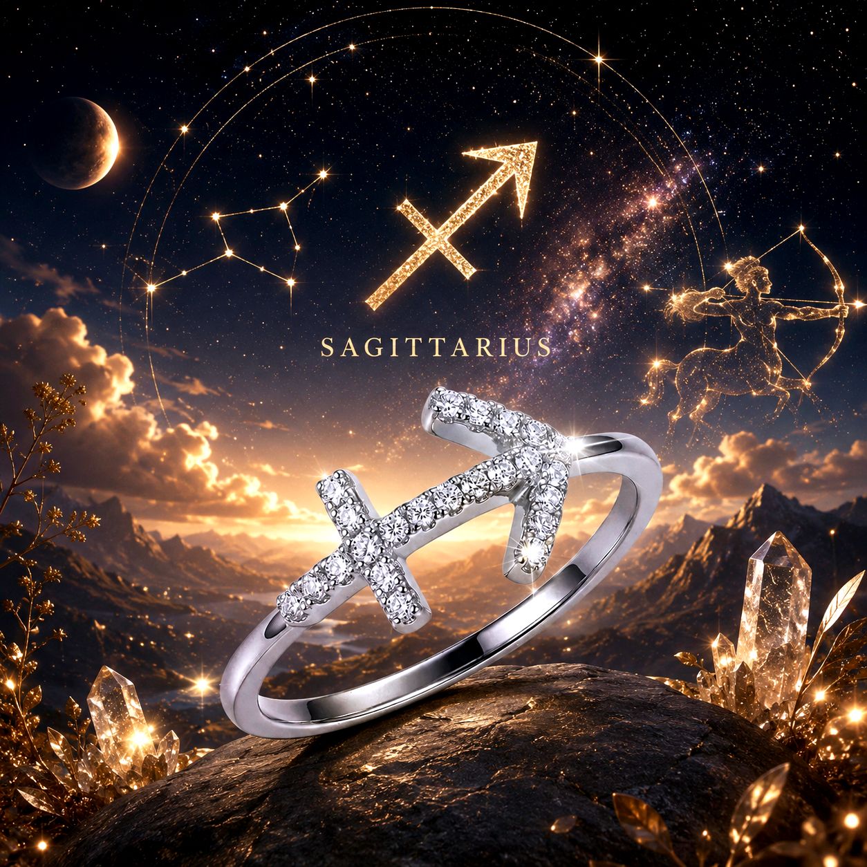 Sterling Silver Sagittarius Ring CZ