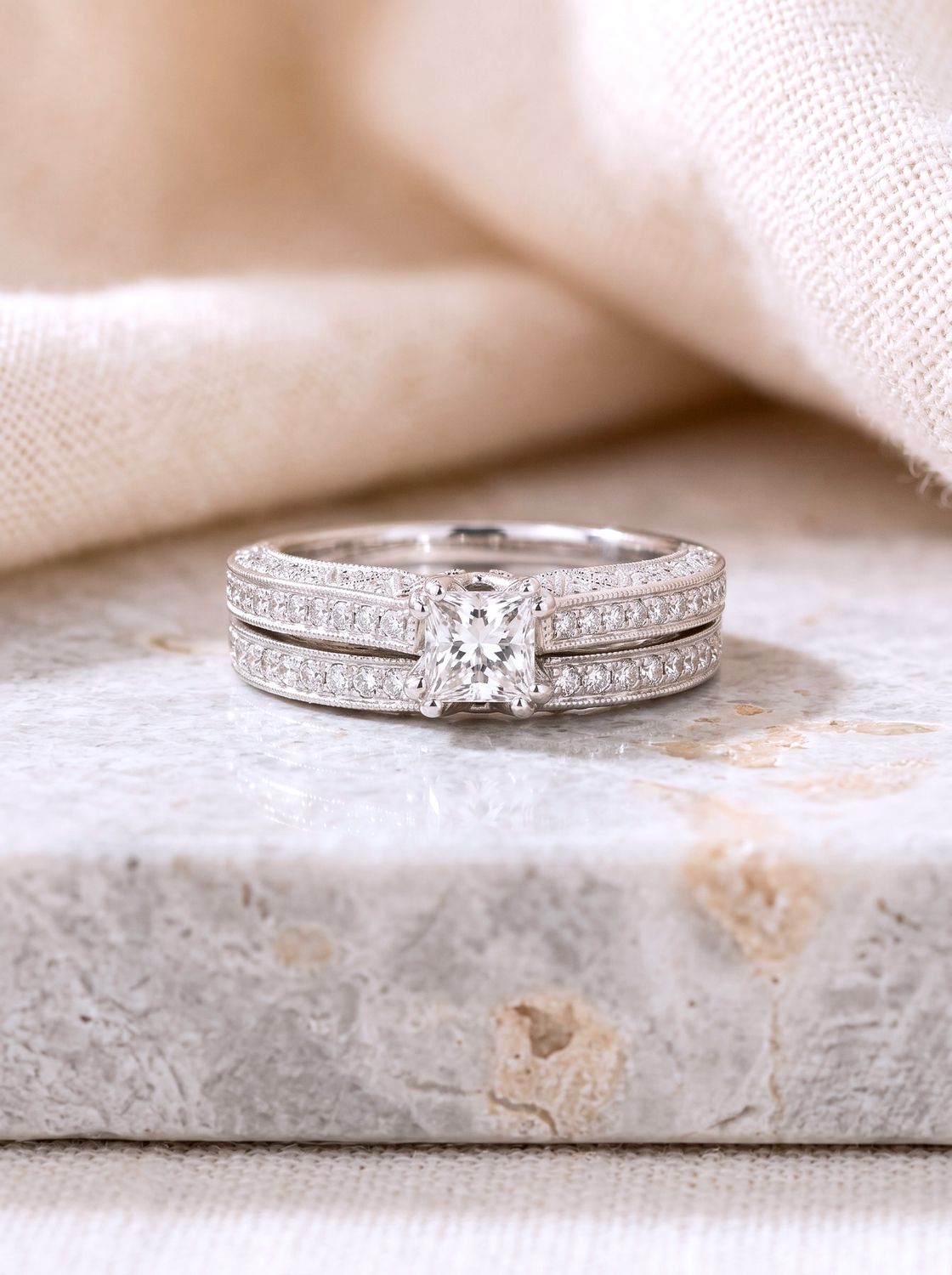 14kt White Gold Wedding Bridal Set Natural Diamond