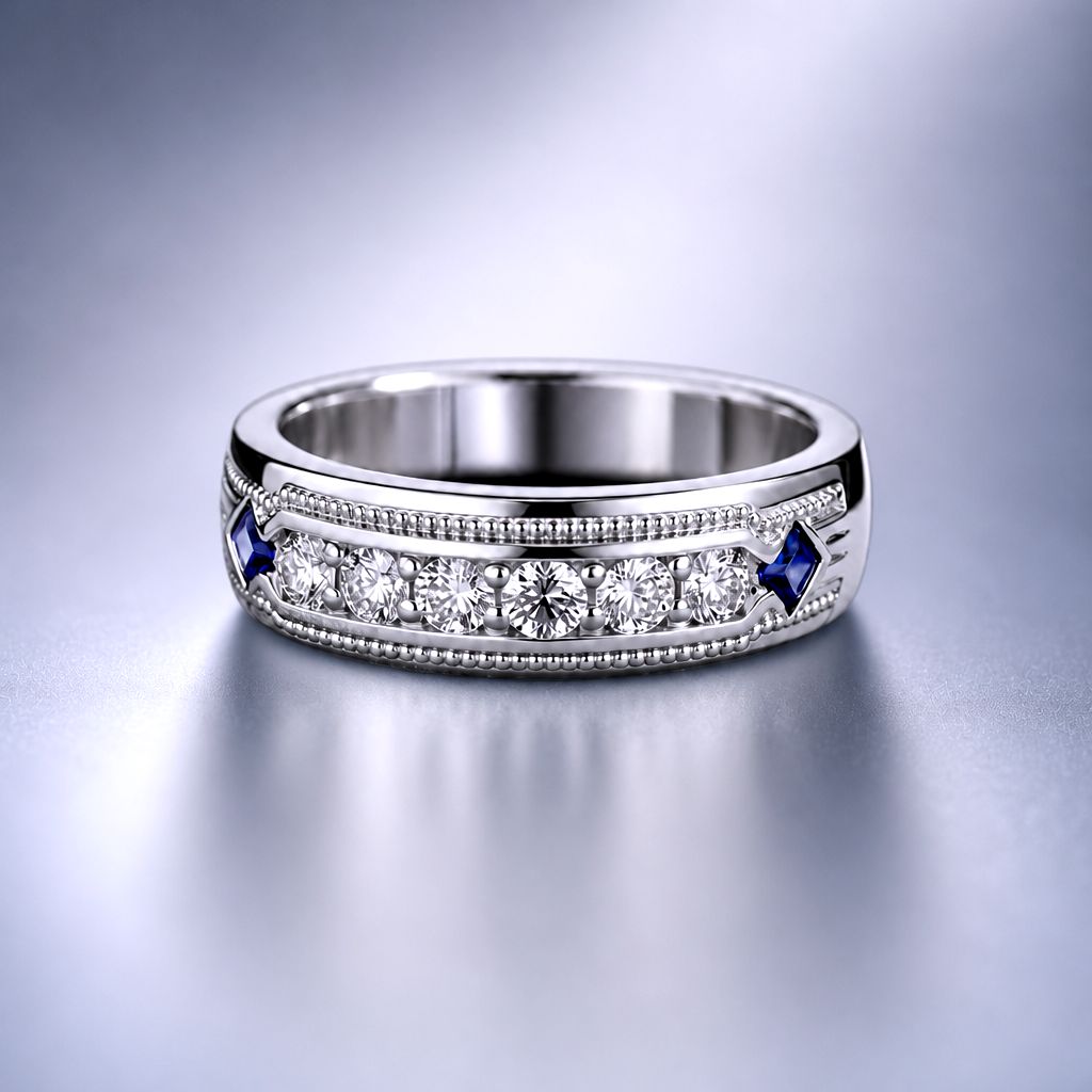 Vera Wang Men's 1CT T.W. Diamond &amp; Blue Sapphire Wedding Band