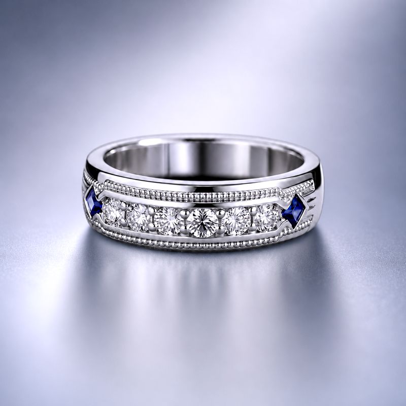 Vera Wang Men's 1CT T.W. Diamond &amp; Blue Sapphire Wedding Band