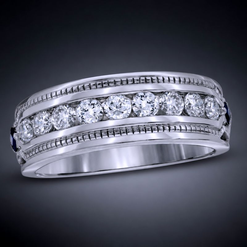 Vera Wang Men's 1CT T.W. Diamond &amp; Blue Sapphire Wedding Band