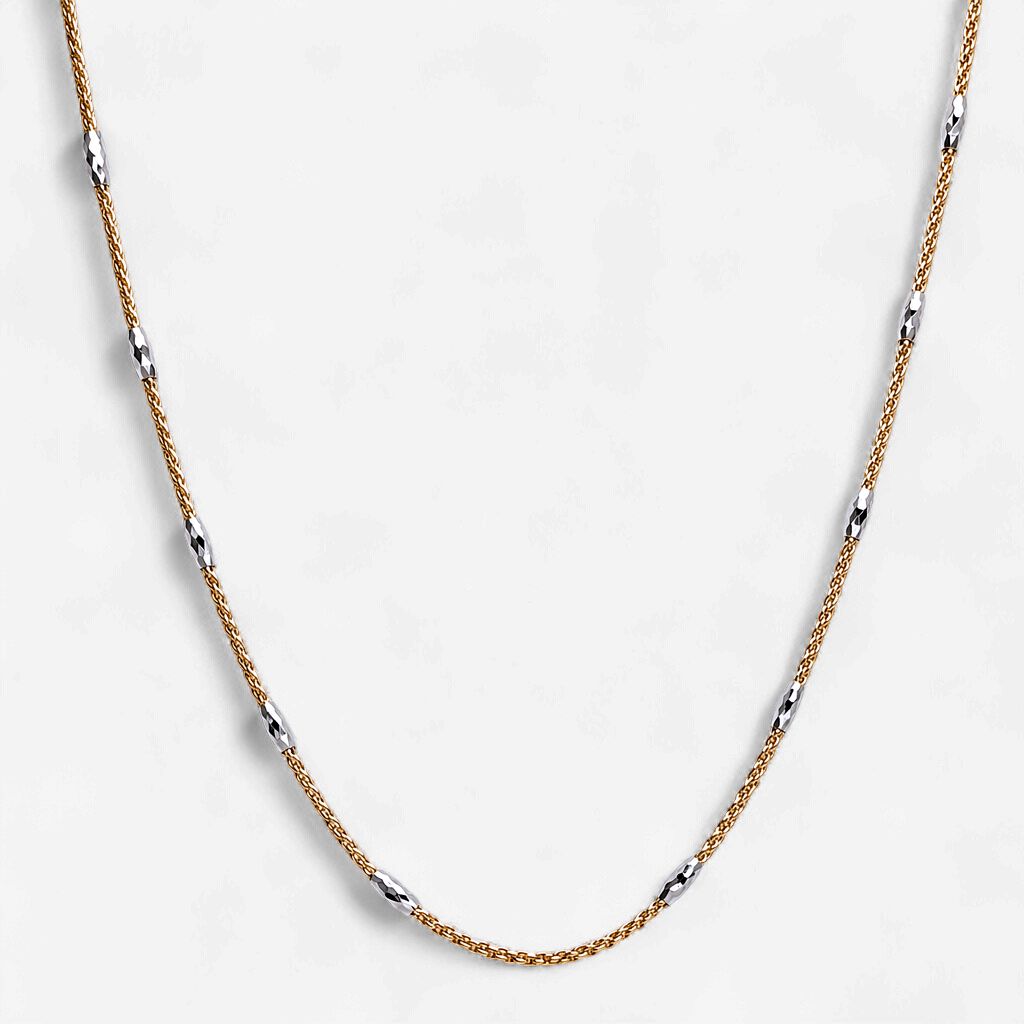 14kt Two-Tone Diamond Cut Station Wheat Necklace 20"