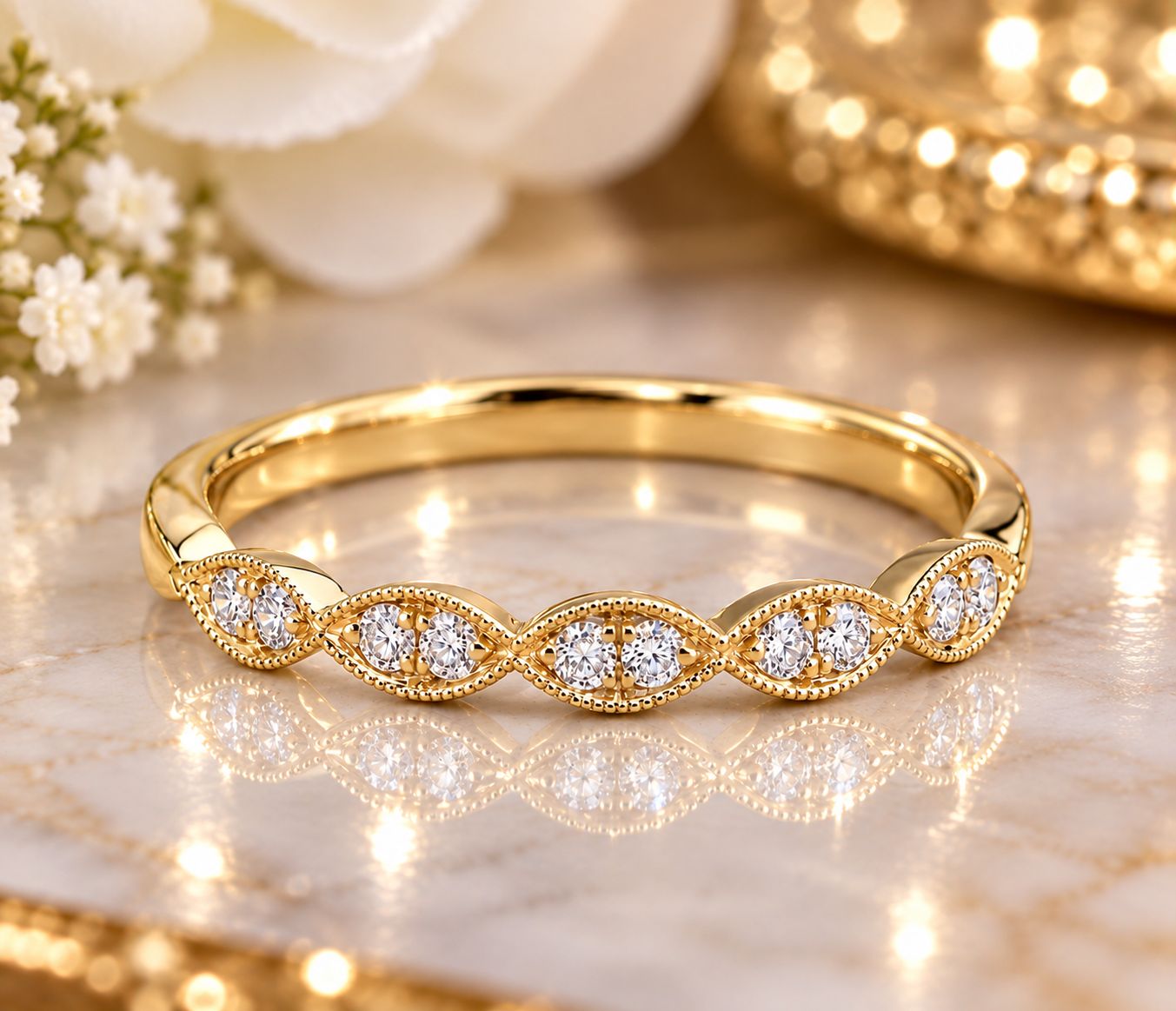 14kt Yellow Gold  Milgrain Marquise Shape  Band LAB G Diamonds
