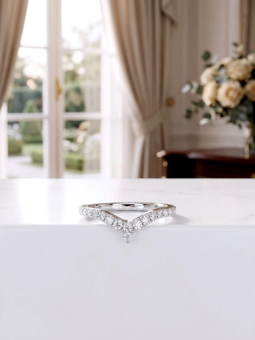 14KT White Gold V Shape Lab Grown Diamond Band Ring