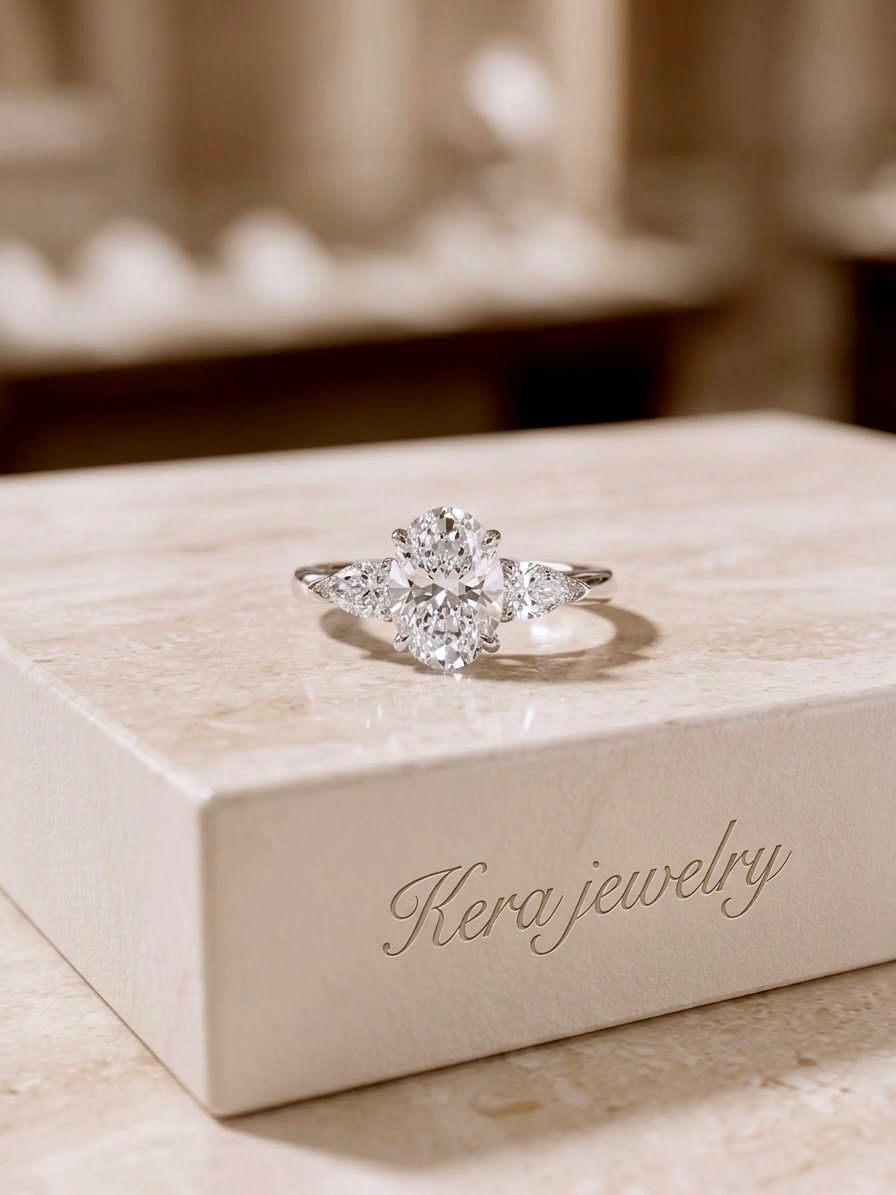 14KT White Gold 3 Stones Lab Grown Engagement Ring