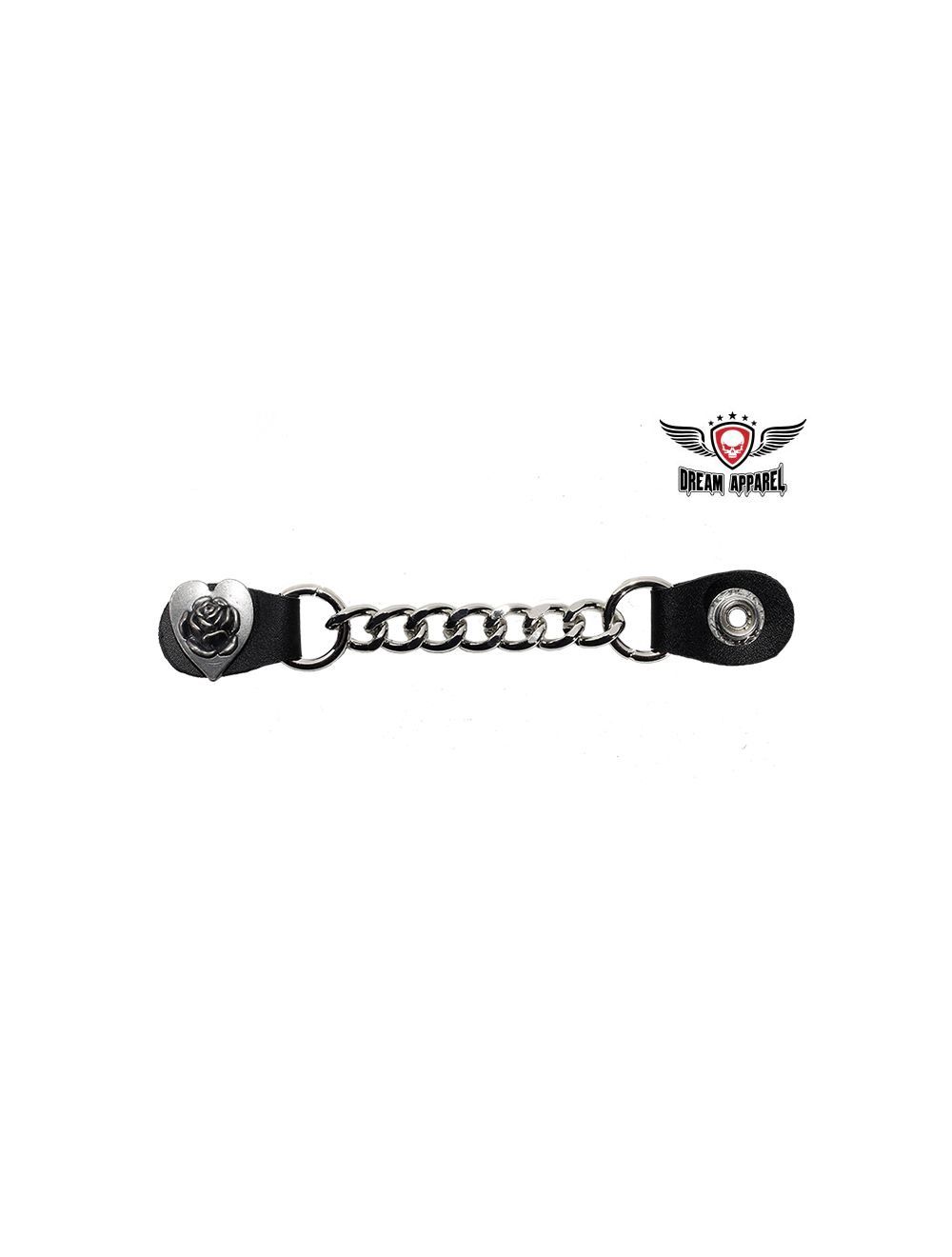 Womens Single Chain Rose W/ Heart Motorcycle Vest Extender