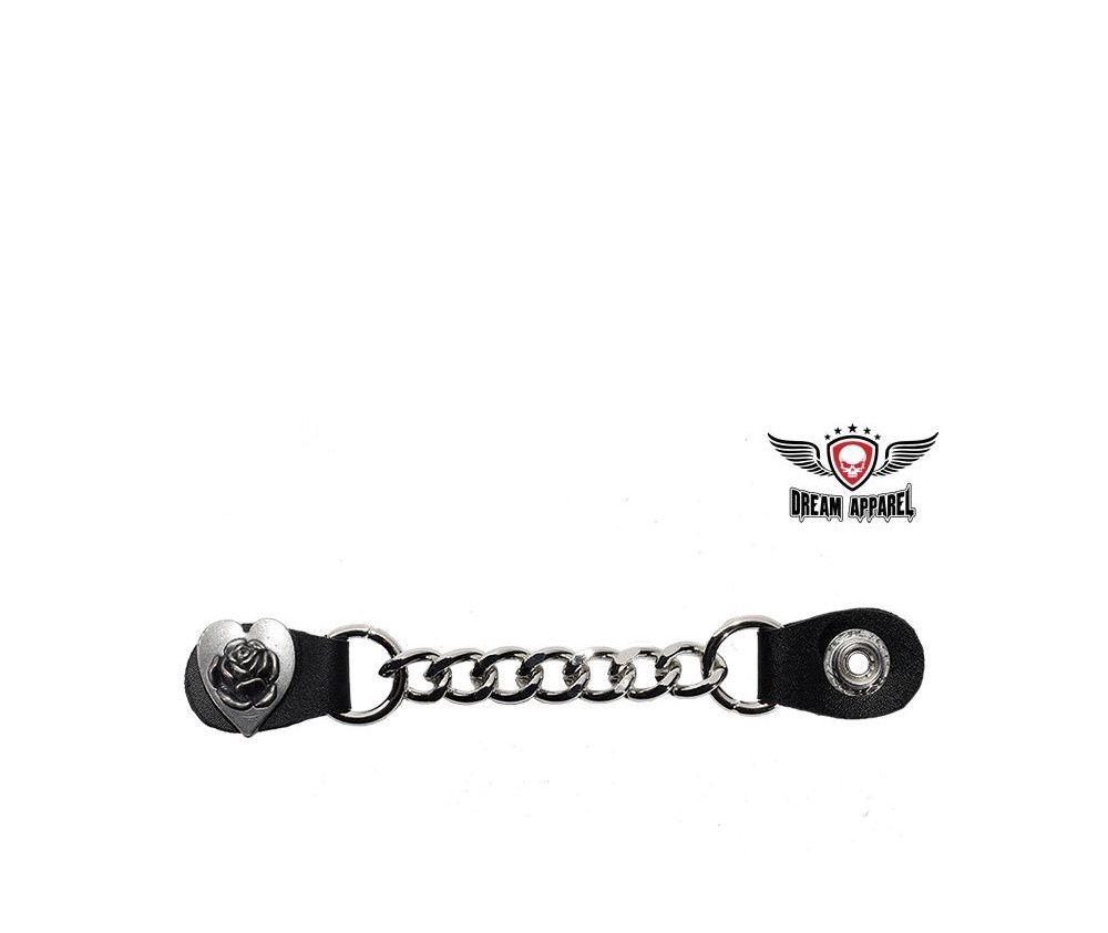 Womens Single Chain Rose W/ Heart Motorcycle Vest Extender