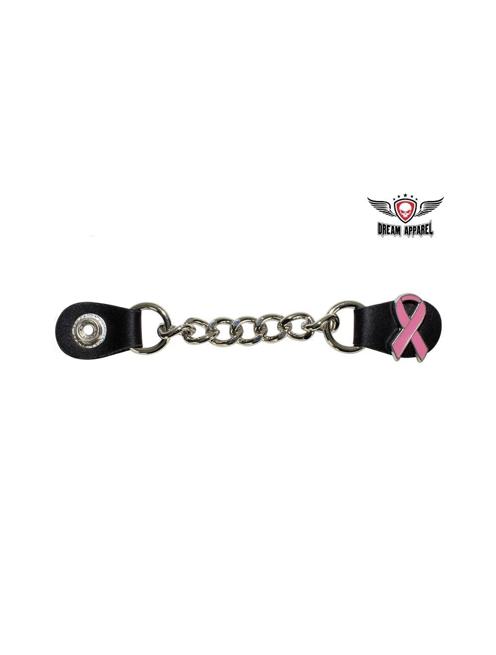 Pink Ribbon Cancer Awareness Vest Extender, Material: Single Chain Cancer Awareness Ribbon Motorcycle Vest Extender