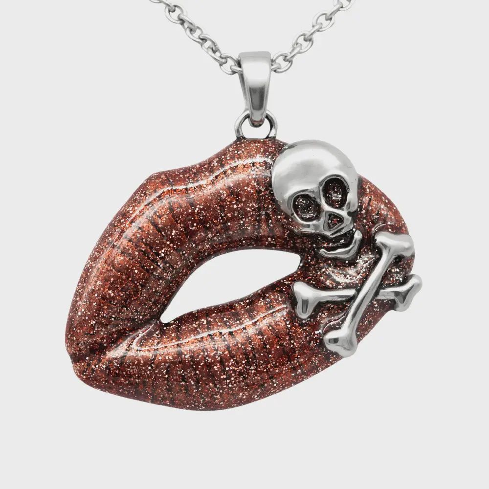 Controse Red Lips Skull Necklace - Toxic Love