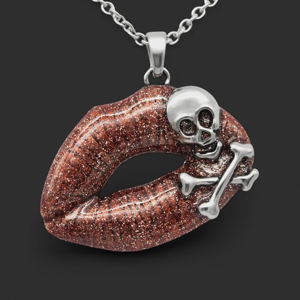 Controse Red Lips Skull Necklace - Toxic Love