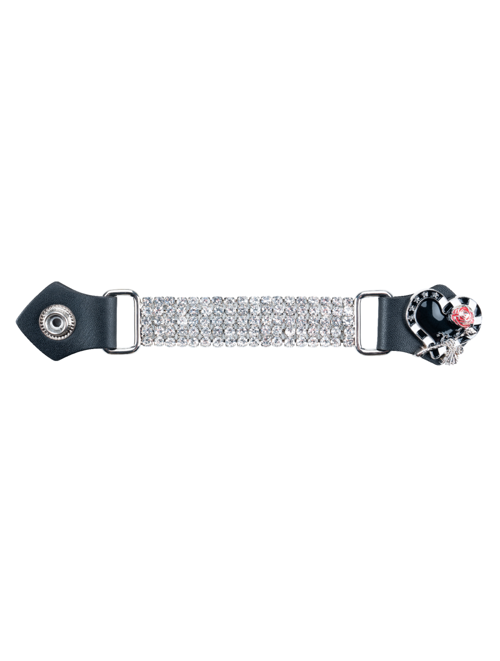 Heart and Rose Black Chrome Motorcycle Vest Extender with Bling Bling Chains