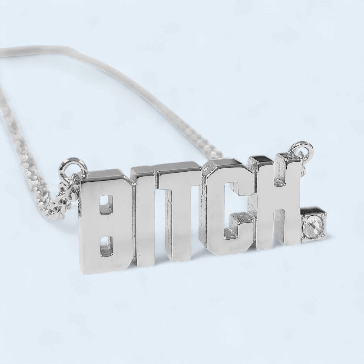 316L Stainless Steel Bitch Pendant Block Letter Necklace with Clear Crystal