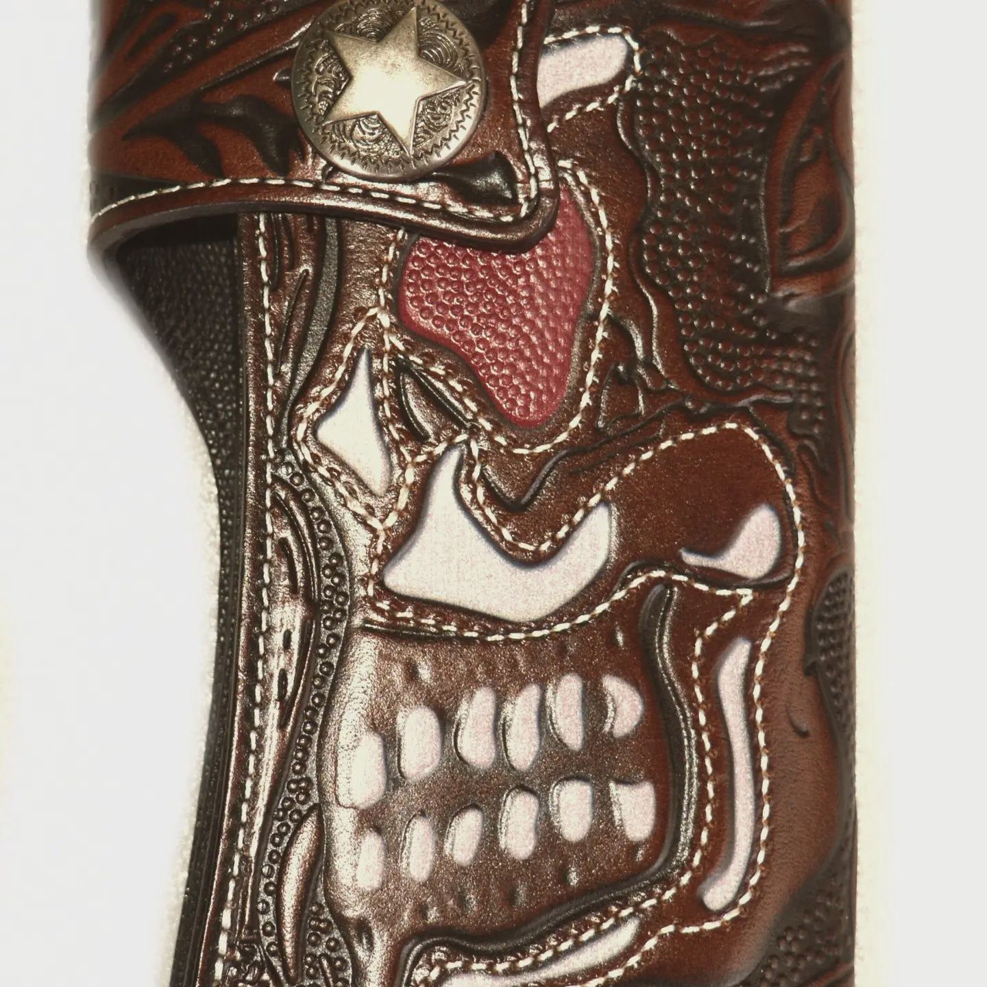 Leather Wallet Embossed Skull White Stitching