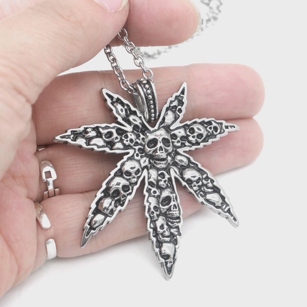 Marijuana Leaf and Skull Necklace