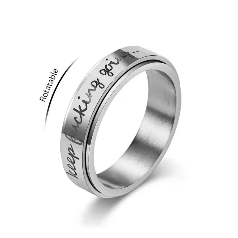 8mm Stainless Steel "keep f**king going" Laser Etched Spinner Ring