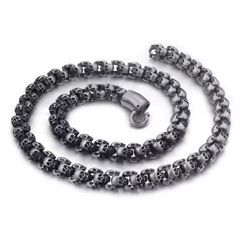 26" Brushed  Skull Head Link Chain Necklace