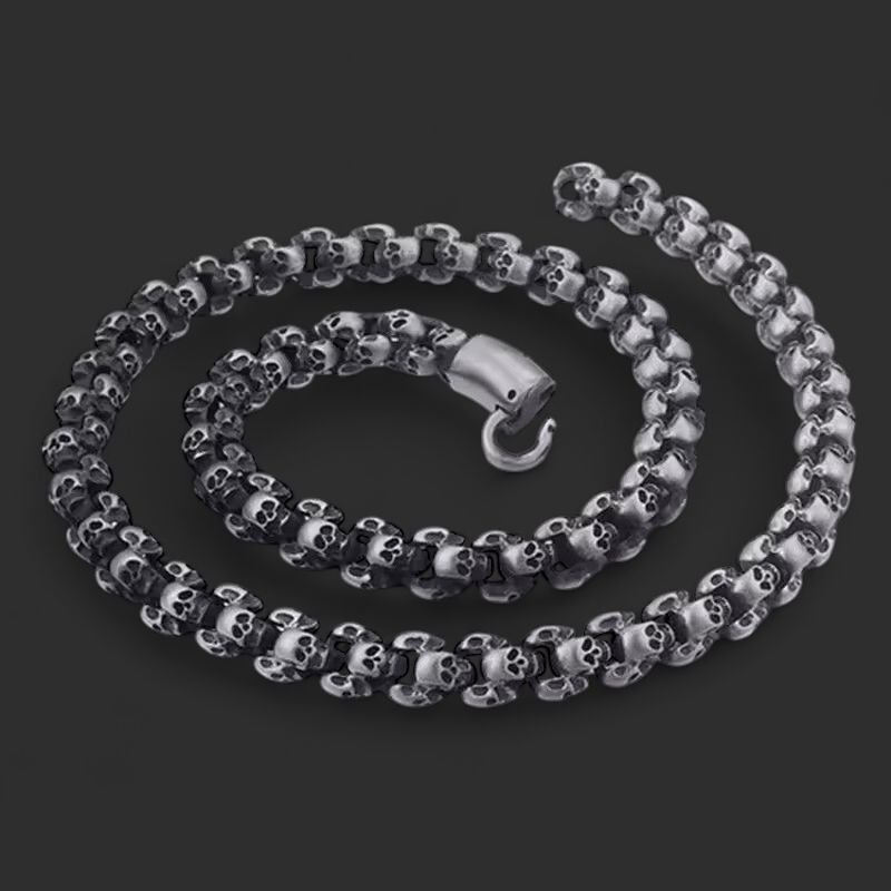 26" Brushed 316L Stainless Steel  Skull Head Link Chain Necklace
