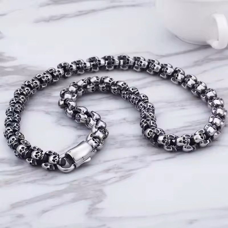 32" Stainless Steel Skull Head Link Chain Necklace