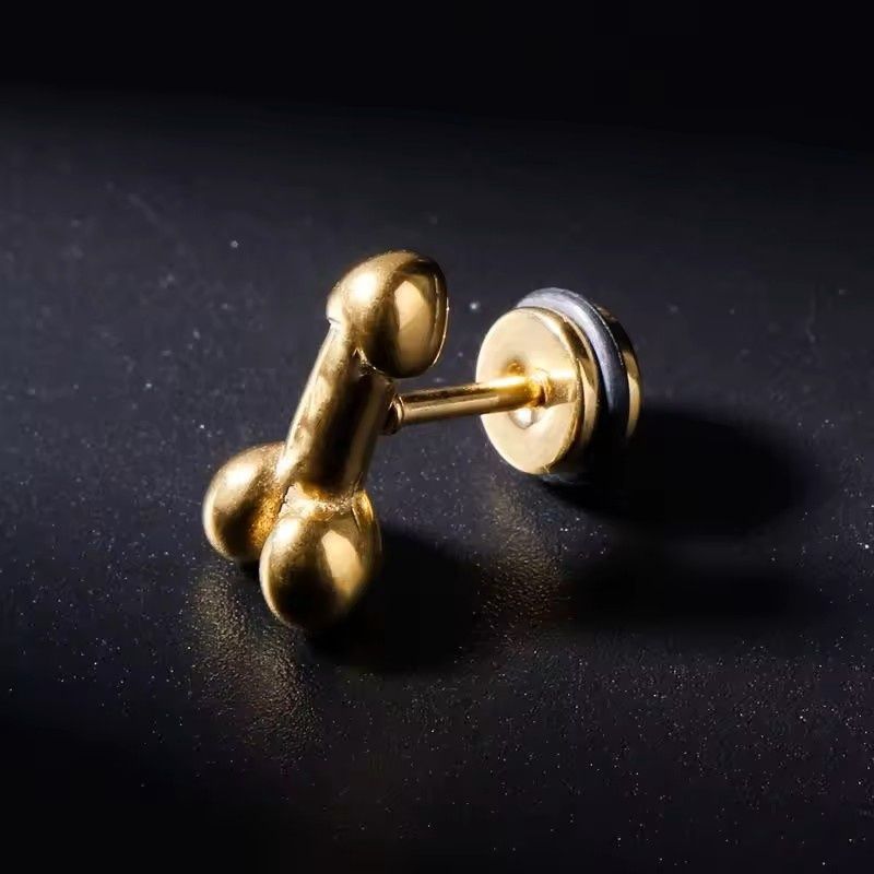 Gold Penis Flat Back Earrings