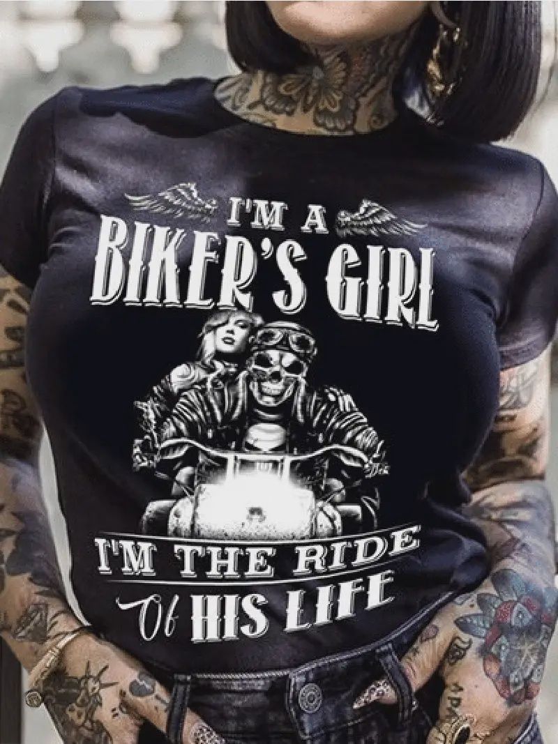 2XL Biker's Girl Motorcycle Printed T-Shirt