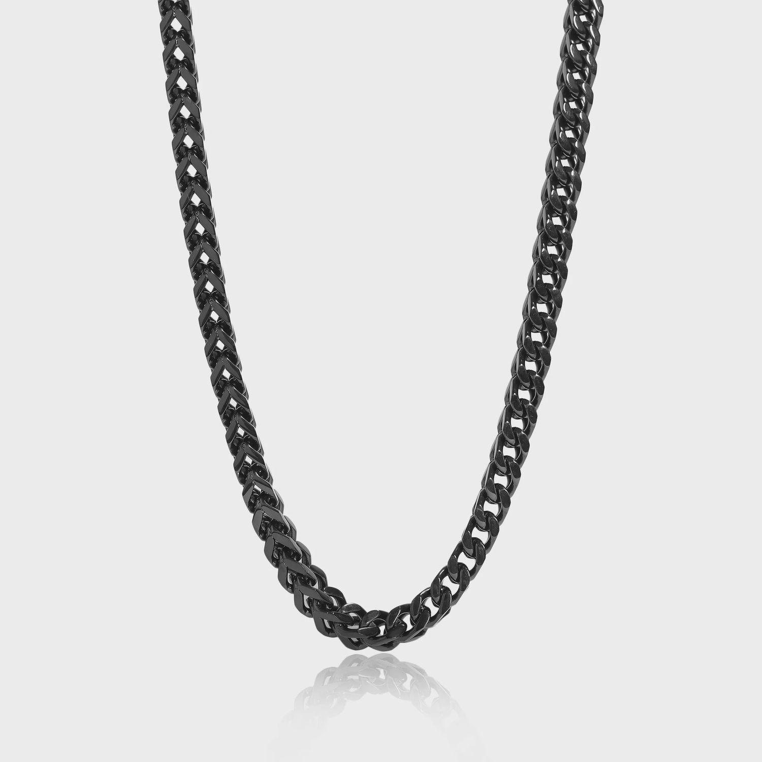 24" 4mm Black Stainless Steel Franco Wheat Chain Necklace