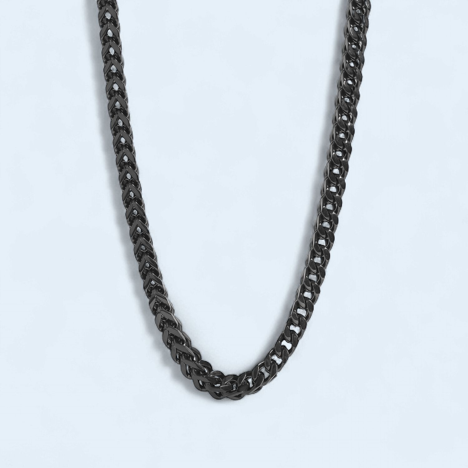 24" 4mm Black 316L Stainless Steel Franco Wheat Chain Necklace