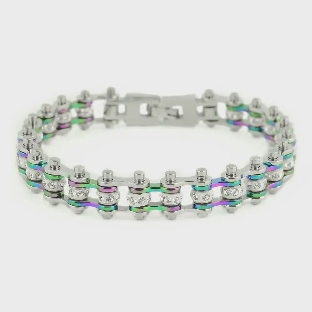 7.5" Silver &amp; Rainbow Crystal Bracelet