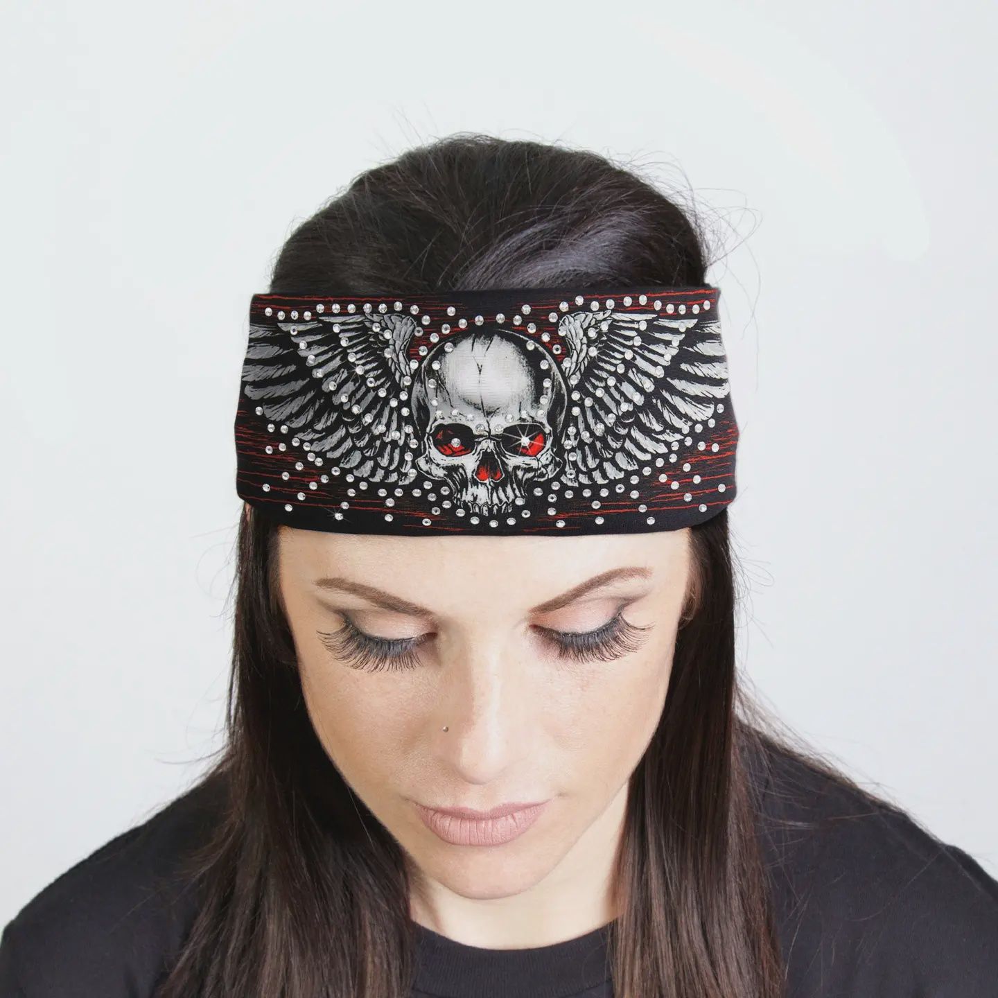 Hot Leathers Bling Bands Skull and Wings Rhinestone Crystal Headband
