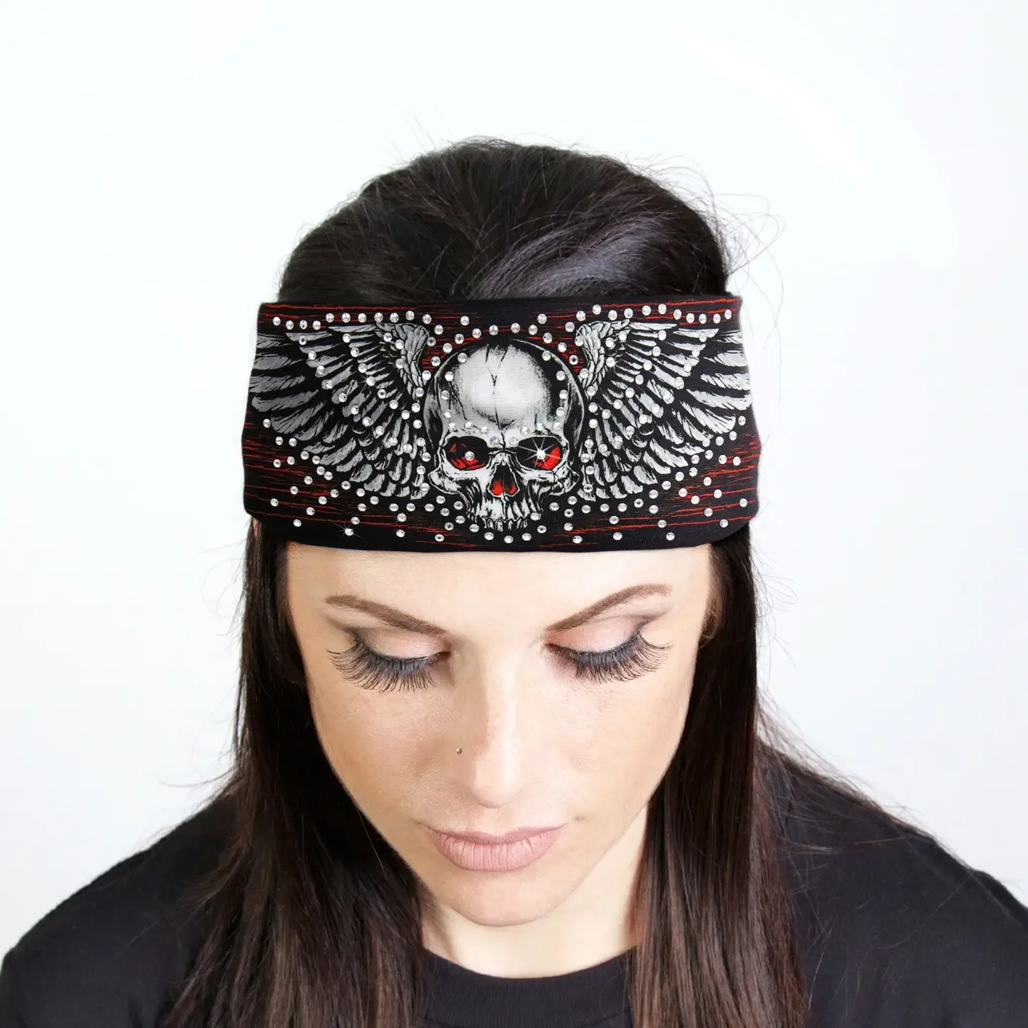 Hot Leathers Bling Bands Skull and Wings Rhinestone Crystal Headband