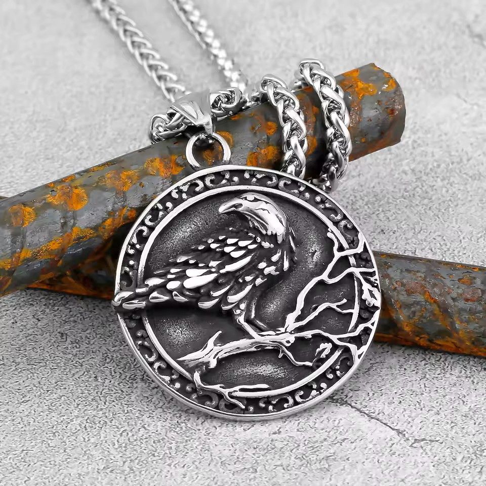 24"  Nordic Single Crow Necklace