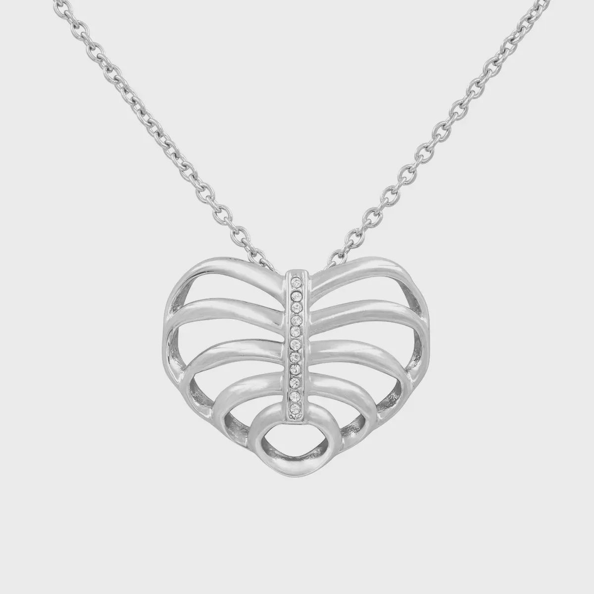 Ribcage Necklace Heart Pendant Design with Crystal