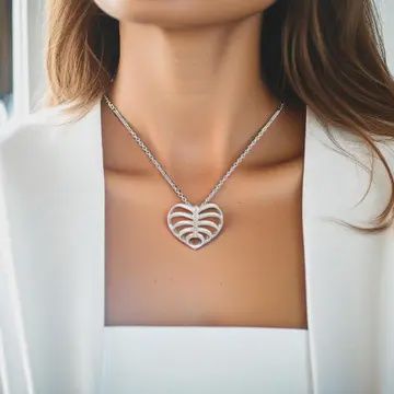 Ribcage Necklace Heart Pendant Design with Crystal