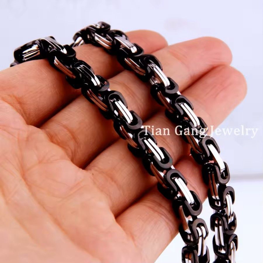 Silver Black 4mm 24" Byzantine Chain