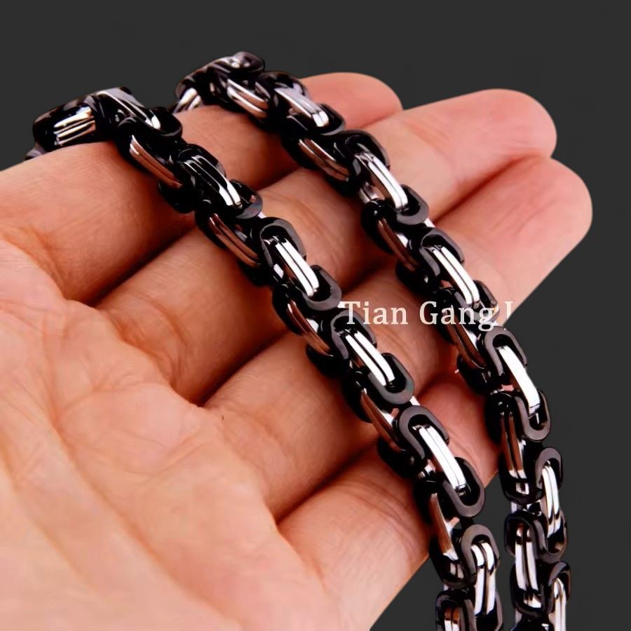 Silver Black 4mm 24" 316L Stainless Steel  Byzantine Chain
