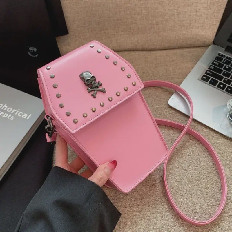 Gothic Vintage Pink Skull Studded Crossbody Bag