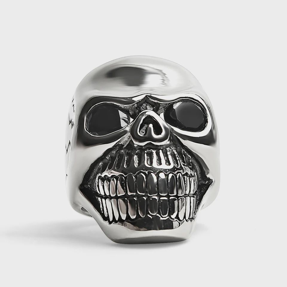 Cracked Skull with CZ Eyes Stainless Steel Ring