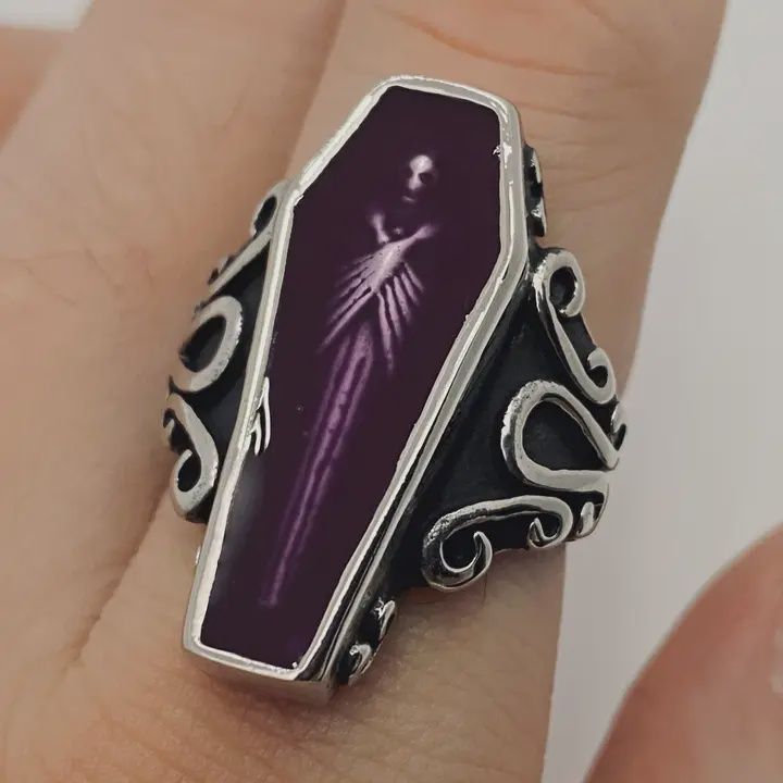 Purple Zombie Coffin Stainless Steel Ring