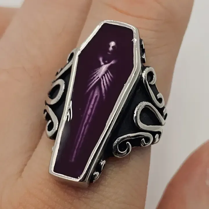 Purple Zombie Coffin 316L Stainless Steel Ring