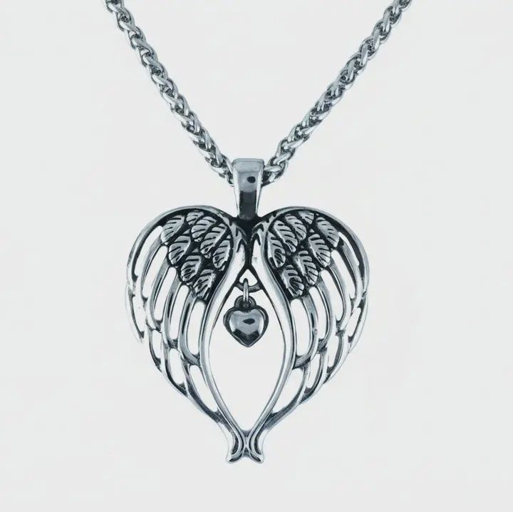 Winged Heart Pendant Stainless Steel with 24" Necklace