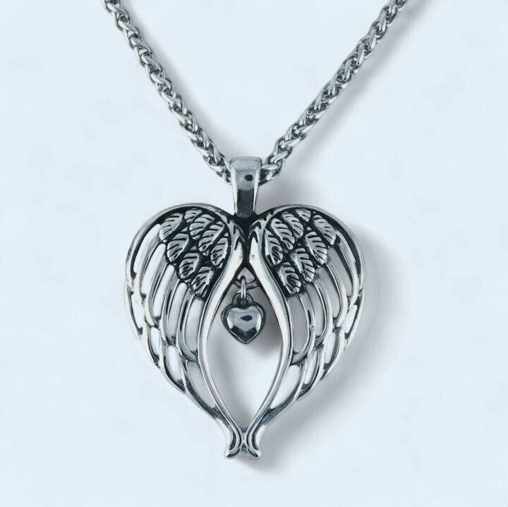 Winged Heart Pendant 316L Stainless Steel with 24" Necklace