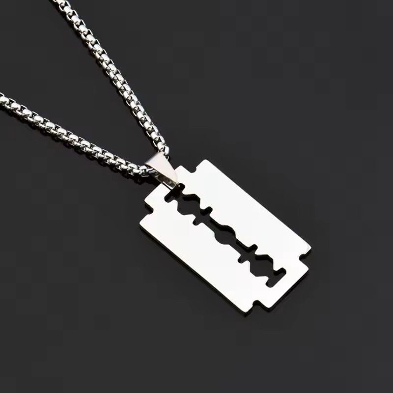 Stainless Steel Razor Blades Pendant Necklace