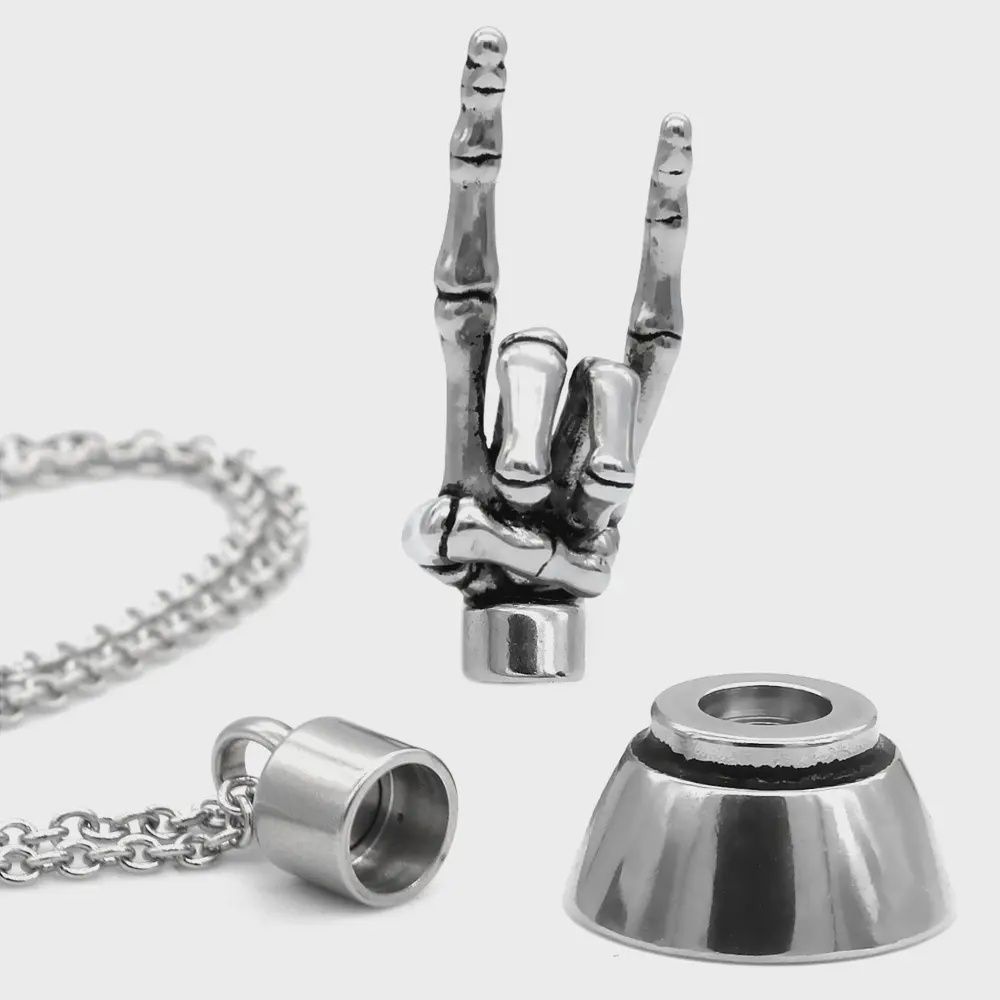 Rock On Skeleton Hand Necklace with Magnetic Ornament