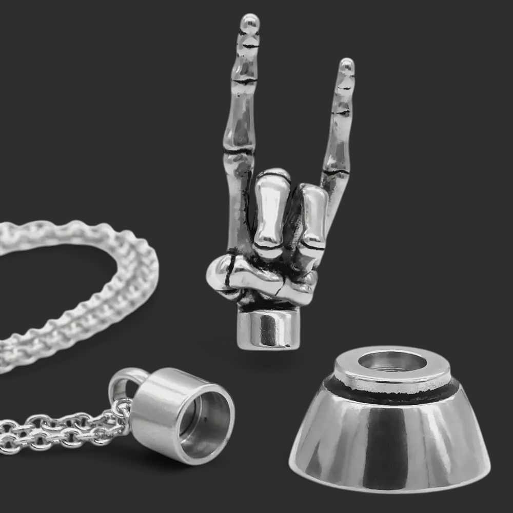 Rock On Skeleton Hand Necklace with Magnetic Ornament