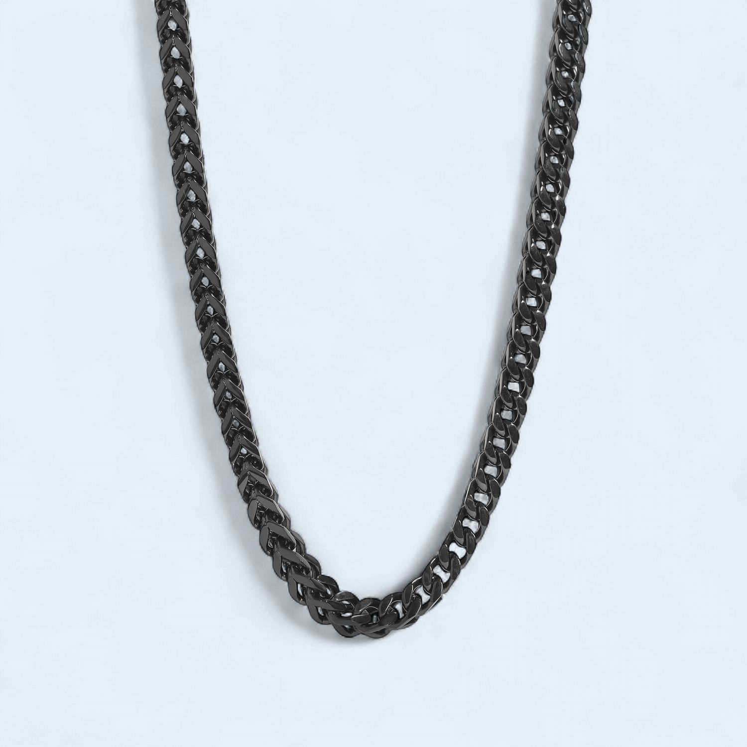 24" 6mm Black 316L  Stainless Steel Franco Wheat Chain Necklace